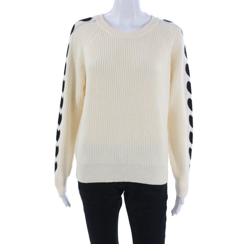 Pink Martini Unisex Pullover Beige Polka Dot Crew Neck Long Sleeve Size XS